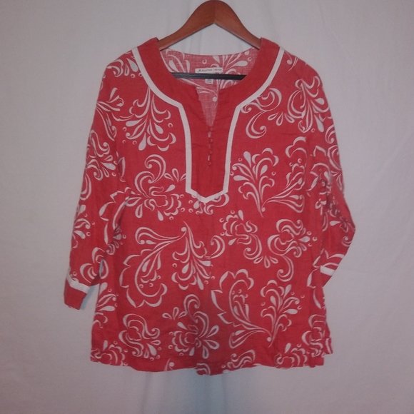 JM Collection Tops - JM Red White Toll Flower Tunic Top 16W Plus